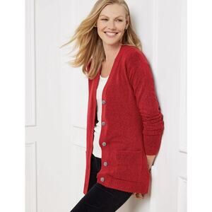 Talbots XL Red Jewel Button Cardigan Sweater Patch Pockets Embellished NWT